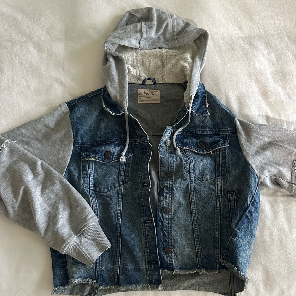 We The Free Blue Denim Jacket detachable hood